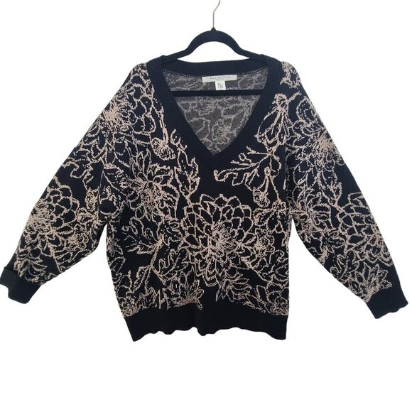 Max Studio Women's Long Sleeve Pullover Sweater Black Floral Print Size 2X - Picture 1 of 8